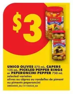 No Frills UNICO OLIVES, CAPERS, PICKLED PEPPER RINGS, or PEPERONCINI PEPPER offer