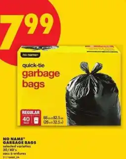 No Frills NO NAME GARBAGE BAGS offer