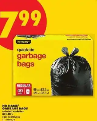 No Frills NO NAME GARBAGE BAGS offer