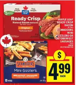 Food Basics Maple Leaf Ready Crisp Bacon or Schneiders Mini Sizzlers or Oktoberfest Sausages offer