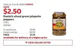 Costco Daniel's sliced green jalapeño peppers offer