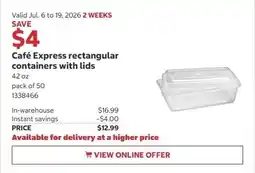 Costco Café Express rectangular containers with lids offer