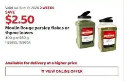 Costco Moulin Rouge parsley flakes or thyme leaves offer