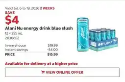 Costco Alani Nu energy drink blue slush offer