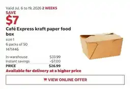 Costco Café Express kraft paper food box offer