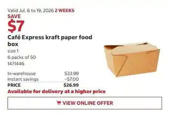Costco Café Express kraft paper food box offer