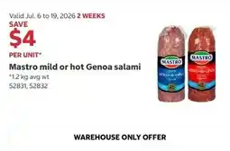 Costco Mastro mild or hot Genoa salami offer