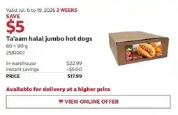 Costco Ta'aam halal jumbo hot dogs offer