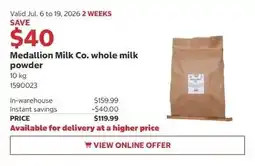 Costco Medallion Milk Co. whole milk powder offer