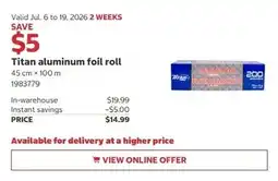 Costco Titan aluminum foil roll offer