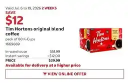Costco Tim Hortons original blend coffee offer