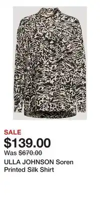 Holt Renfrew ULLA JOHNSON Soren Printed Silk Shirt offer