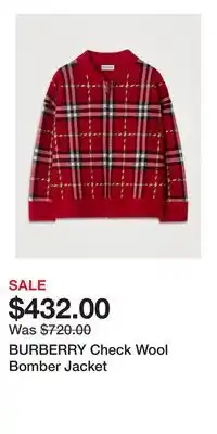 Holt Renfrew BURBERRY Check Wool Bomber Jacket offer