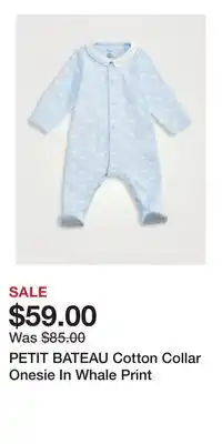 Holt Renfrew PETIT BATEAU Cotton Collar Onesie In Whale Print offer