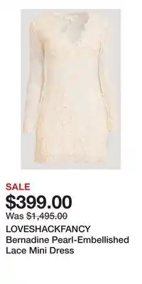 Holt Renfrew LOVESHACKFANCY Bernadine Pearl-Embellished Lace Mini Dress offer