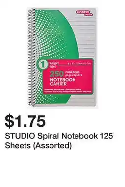 Dollarama STUDIO Spiral Notebook 125 Sheets (Assorted) offer