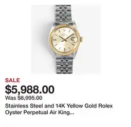 TSC Stores Stainless Steel and 14K Yellow Gold Rolex Oyster Perpetual Air King Swiss-Made Watch offer