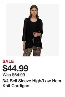 TSC Stores 3/4 Bell Sleeve High/Low Hem Knit Cardigan offer