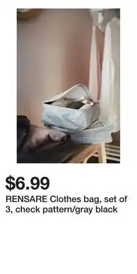 IKEA RENSARE Clothes bag, set of 3, check pattern/gray black offer