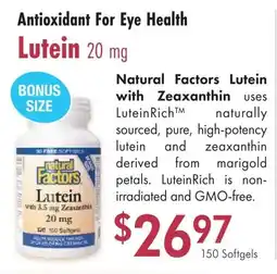 Lifestyle Markets Antioxidant For Eye Health Lutein 20 mg offer