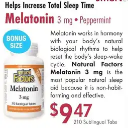 Lifestyle Markets Helps Increase Total Sleep Time Melatonin 3 mg Peppermint offer