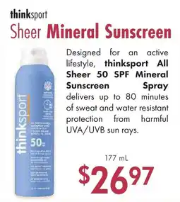 Lifestyle Markets Thinksport Sheer Mineral Sunscreen offer