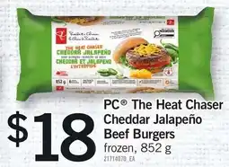 Loblaws PC The Heat Chaser Cheddar Jalapeño Beef Burgers offer