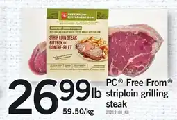Loblaws PC Free From striploin grilling steak offer