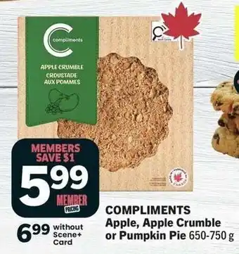 Compliments Apple, Apple Crumble or Pumpkin Pie
