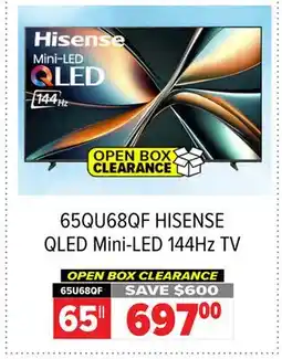 2001 Audio Video 65QU68QF HISENSE QLED Mini-LED 144Hz TV offer