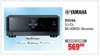 2001 Audio Video RXV4A YAMAHA 5.1-Ch. 8K HDR10+ Receiver offer