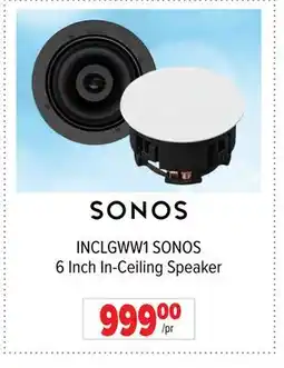 2001 Audio Video INCLGWW1 SONOS 6 Inch In-Ceiling Speaker offer