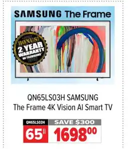 2001 Audio Video QN65LS03H 65 SAMSUNG The Frame 4K Vision AI Smart TV offer