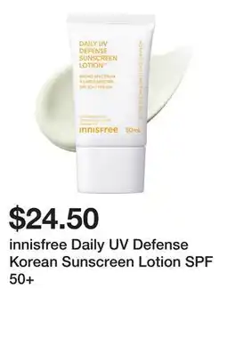 Sephora innisfree Daily UV Defense Korean Sunscreen Lotion SPF 50+ offer