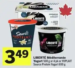 IGA Liberté Méditerranée Yogurt or Yoplait Source Protein Yogurt offer