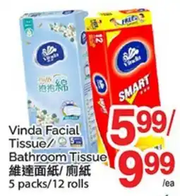 T&T Supermarket VINDA FACIAL TISSUE/BATHROOM TISSUE, 5 packs 12 rolls offer