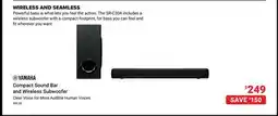 Visions Electronics YAMAHA Compact Sound Bar and Wireless Subwoofer offer