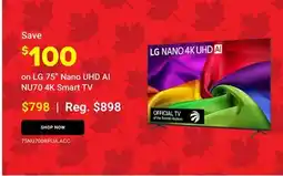 Visions Electronics LG 75 Nano UHD AI NU70 4K Smart TV offer