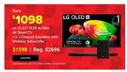 Visions Electronics LG 65 OLED AI B6G 4K Smart TV + 2.1-Channel Soundbar with Wireless Subwoofer offer