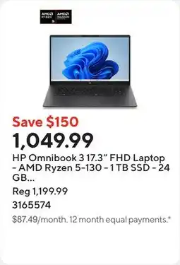 Staples HP Omnibook 3 17.3 FHD Laptop - AMD Ryzen 5-130 - 1 TB SSD - 24 GB RAM - Windows 11 Home offer
