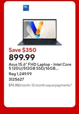 Staples Asus 15.6 FHD Laptop - Intel Core 5 120U/512GB SSD/16GB RAM/Windows 11 Home offer