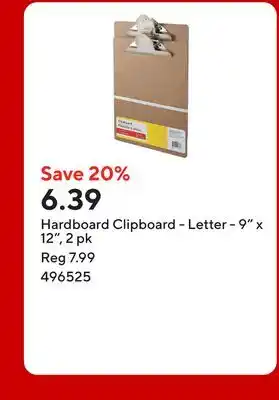 Staples Hardboard Clipboard - Letter - 9 x 12 offer