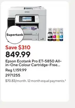 Staples Epson Ecotank Pro ET-5850 All-in-One Colour Cartridge-Free SuperTank Printer offer