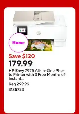 Staples HP Envy 7975 All-in-One Photo Printer with 3 Free Months of Instant Ink offer