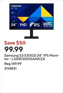 Staples Samsung S3 S30GD 24 IPS Monitor - LS24D300GANXZA offer