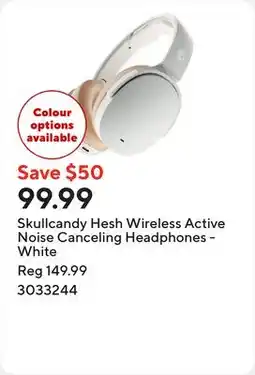 Staples Skullcandy Hesh Wireless Active Noise Canceling Headphones - White offer