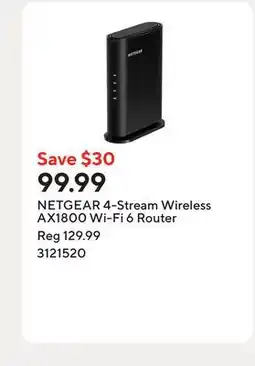 Staples NETGEAR 4-Stream Wireless AX1800 Wi-Fi 6 Router offer