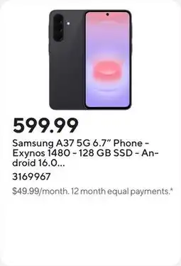 Staples Samsung A37 5G 6.7 Phone - Exynos 1480 - 128 GB SSD - Android 16.0 - Charcoal offer