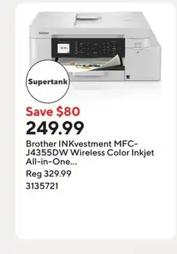 Staples Brother INKvestment MFC-J4355DW Wireless Color Inkjet All-in-One Printer offer