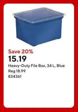 Staples Heavy-Duty File Box, 34 L, Blue offer
